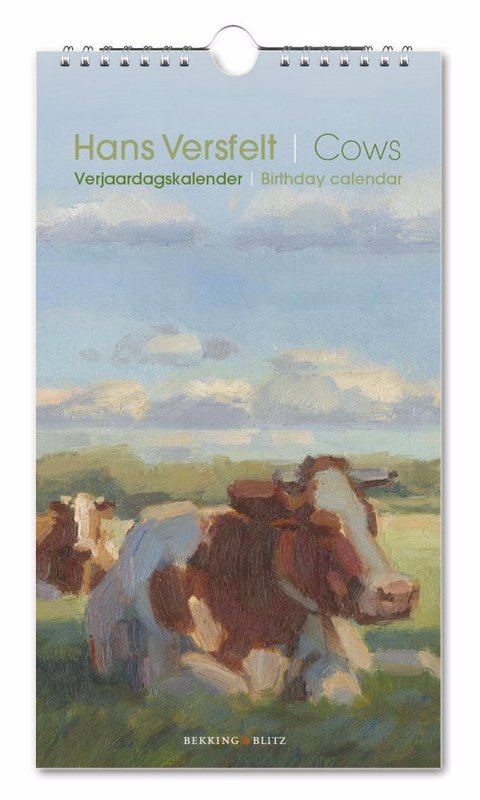 De voorkant van het boek met de titel : Bekking &amp; Blitz Verjaardagkalender Cows van Hans Versfelt