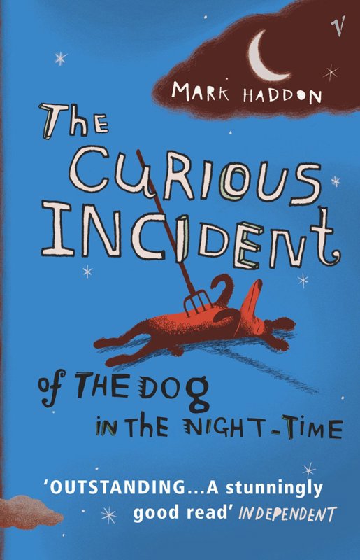 De voorkant van het boek met de titel : The curious incident of the dog in the night-time