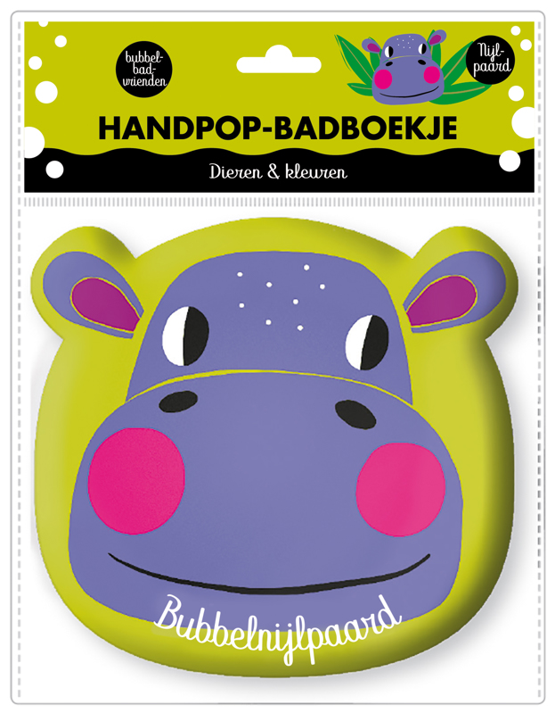 De voorkant van het boek met de titel : Handpop badboekje - Nijlpaard